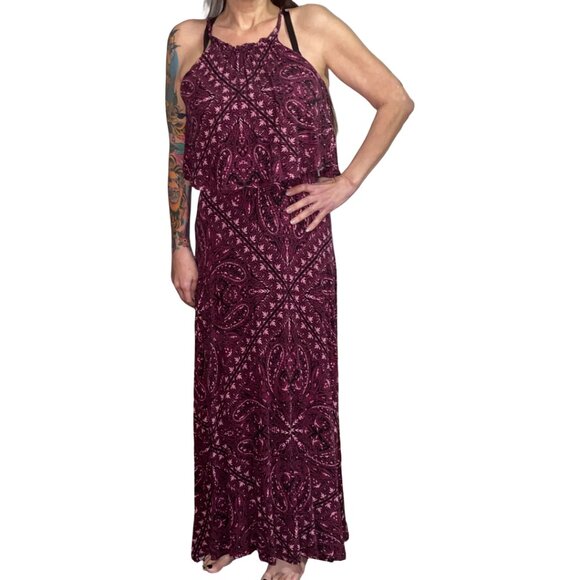 Sz.0X, Sz.12, Sz.L*Torrid*Burgundy Paisley Jersey Maxi Dress - Picture 2 of 12